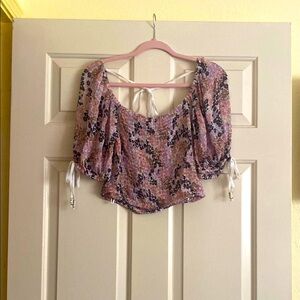 NWT Freepeople Floral Pink Puff Sleeve Top, Size S